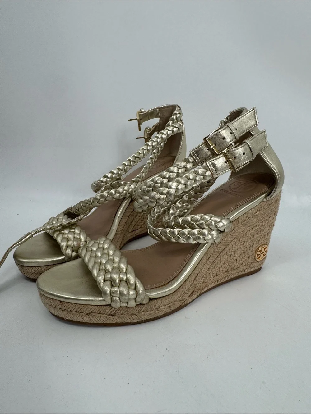 Tory Burch Braided Gold Espadrille Wedge Sandals Size 7M